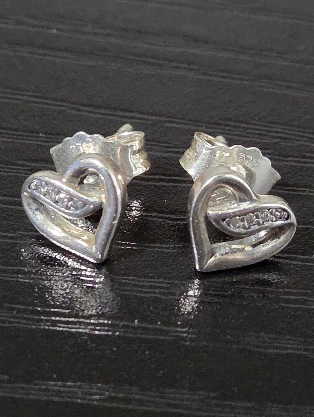 Pandora 925 Sterling Silver Heart Stud Earrings CZ Classic Love